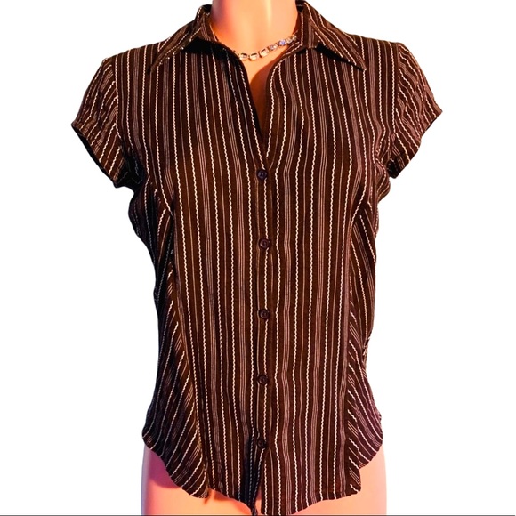 Fashion Bug Striped Button Down Top SM - Picture 1 of 7